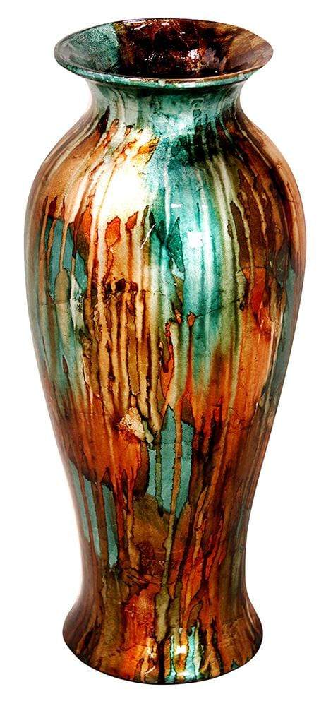 Vases Vase - 8'.75" X 8'.75" X 21'.25" Turquoise, Copper And Bronze Ceramic Foiled & Lacquered Ceramic Vase HomeRoots