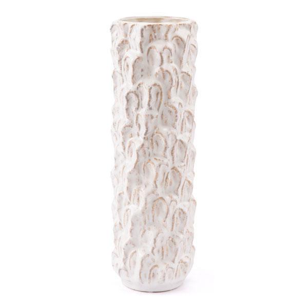 Vases White Vase - 4.1" X 4.1" X 13.8" White Textured Ceramic Vase HomeRoots