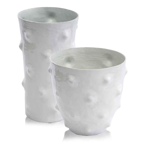 Vases White Vase - 7" x 7" x 7.5" White, Short - Dotted Vase HomeRoots