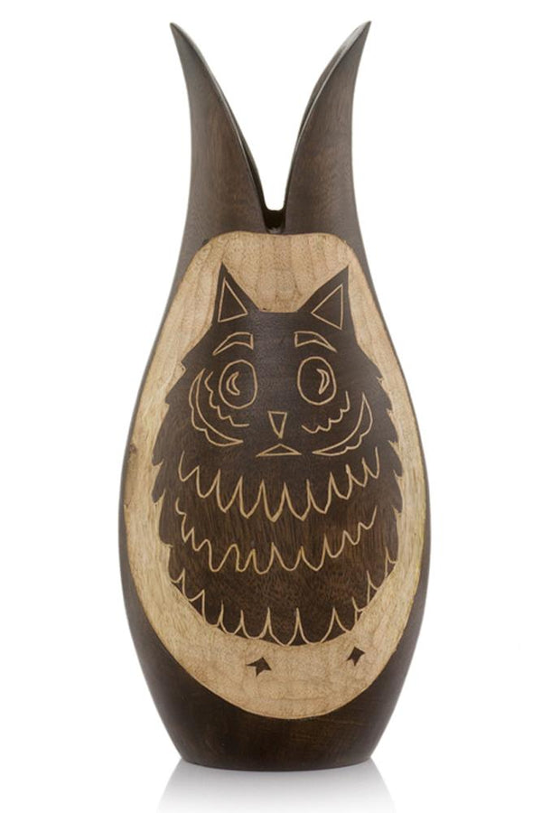 Vases Wooden Vase - 7" x 7" x 14" Ebony/Natural Wood - Owl Vase HomeRoots