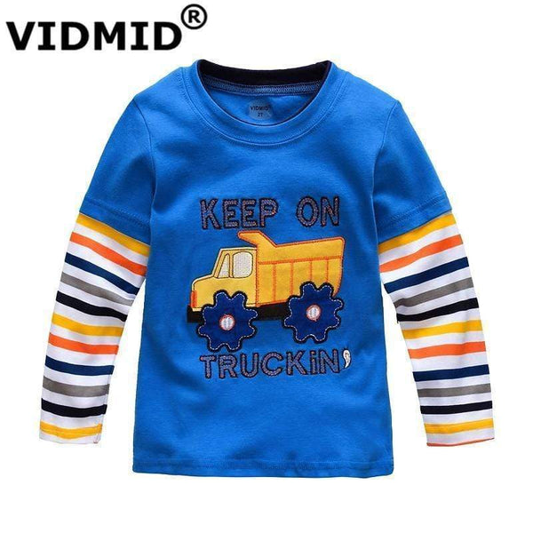 VIDMID Boys T-shirt Kids Tees Baby Boy brand tshirts Children blouses Long Sleeve 100% Cotton cars trucks stripes free shipping AExp