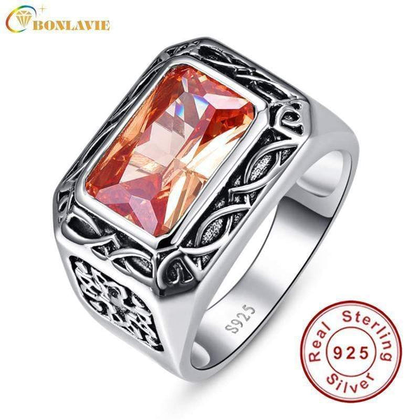 Vintage Men Silver Ring Jewelry 925 Sterling Silver Jewelry 6.75Ct Morganite Antique Square Rings For Men Anillos Bague Gifts