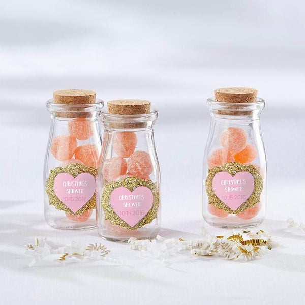 Vintage Milk Bottle Favor Jar - Sweet Heart (2 Sets of 12) (Personalization Available)-Favor Boxes Bags & Containers-JadeMoghul Inc.