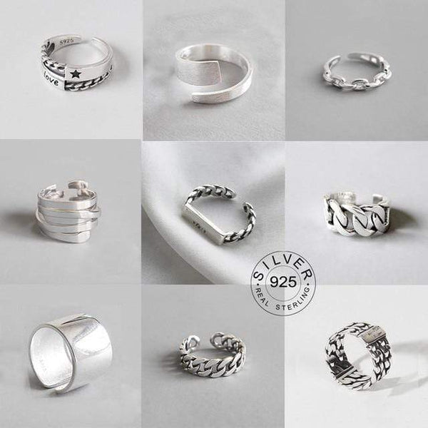 Vintage Silver Color Metal Punk Letter Open Rings Design Finger Rings for Women men Party Jewelry Gifts LETTER JadeMoghul Inc. 