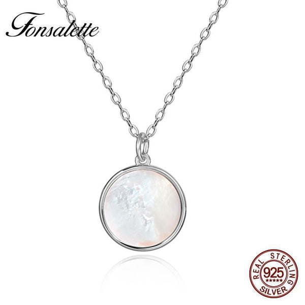 Vintage Sterling Silver White Shell Pendant Necklace Round Natural Mother of Pearl Necklaces Woman Girls Jewelry Gift ZK30 JadeMoghul Inc. 
