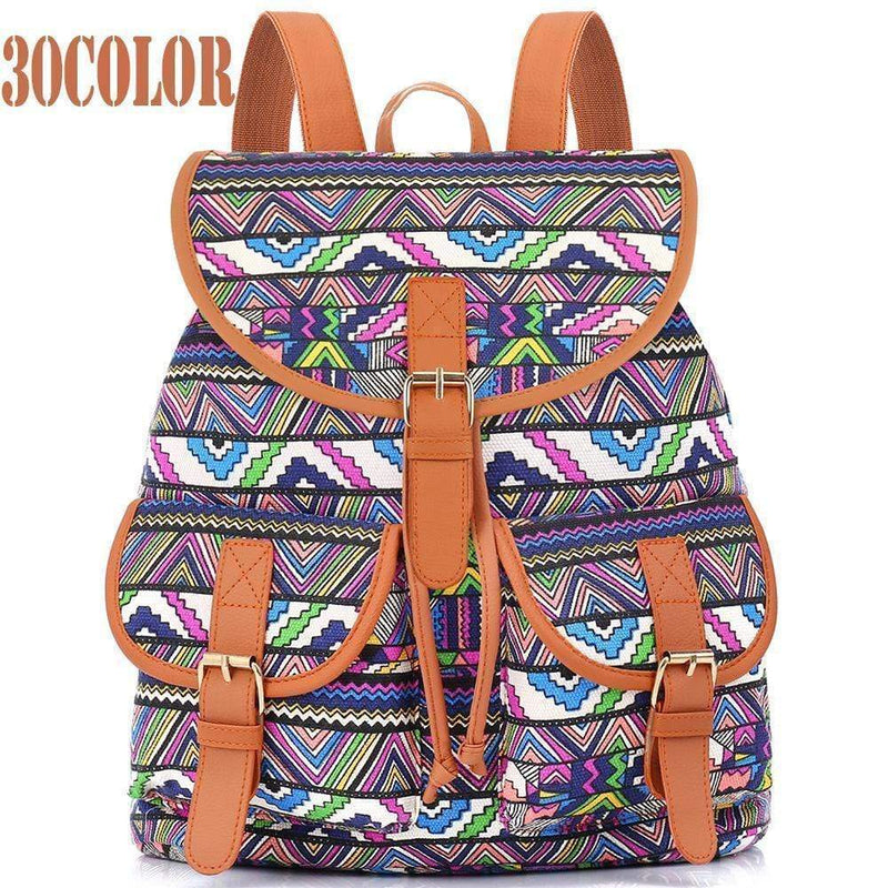 Vintage Women Backpack - Drawstring Printing Canvas Backpack AExp