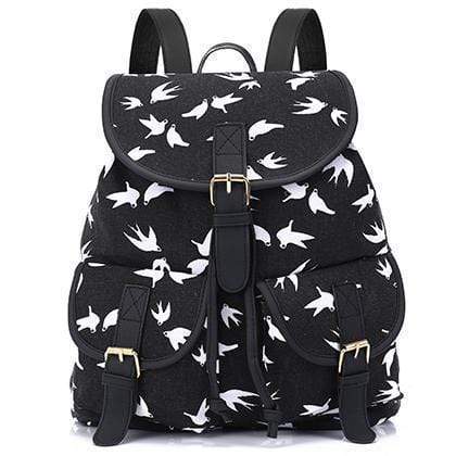 Vintage Women Backpack - Drawstring Printing Canvas Backpack AExp