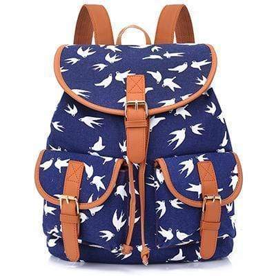 Vintage Women Backpack - Drawstring Printing Canvas Backpack-BirdBlue-JadeMoghul Inc.