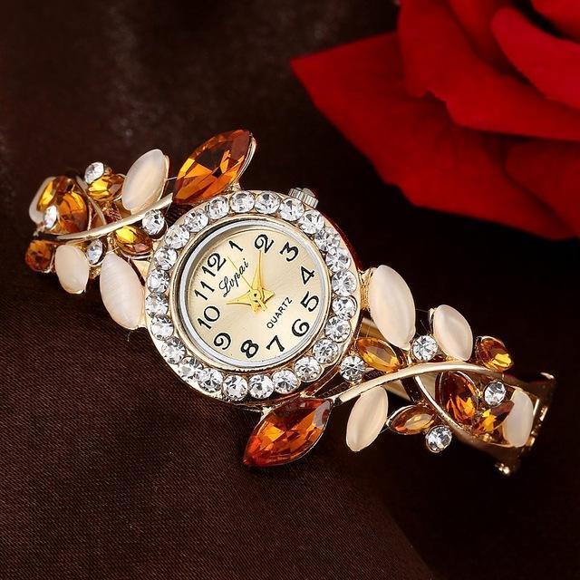 Vintage Women Dress Watch - Crystal Women Bracelet Watch-Gold-JadeMoghul Inc.