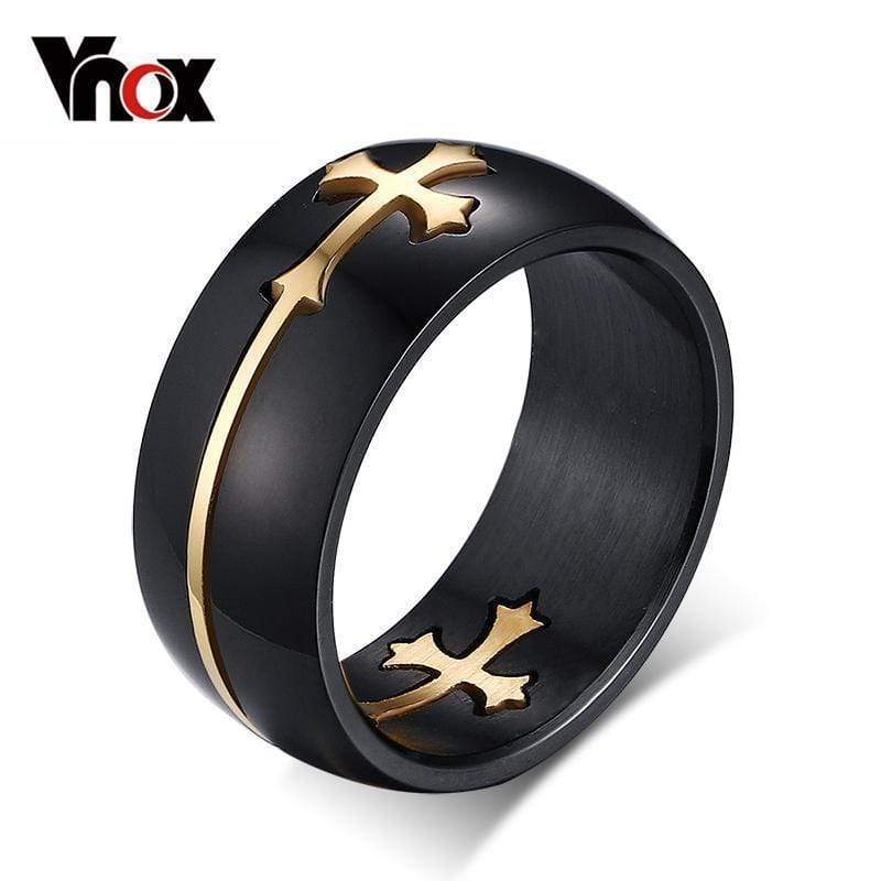 Vnox Separable Cross Ring for Men Woman Black Color Stainless Steel Cool Male Design Jewelry AExp
