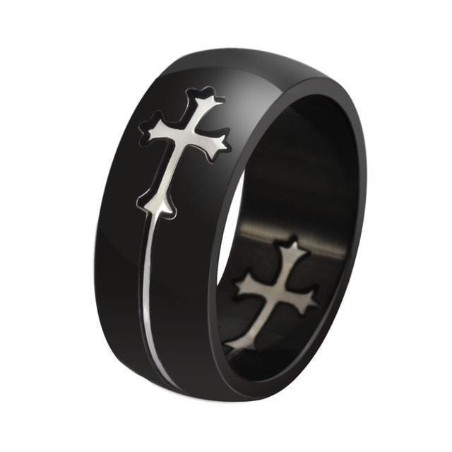 Vnox Separable Cross Ring for Men Woman Black Color Stainless Steel Cool Male Design Jewelry AExp