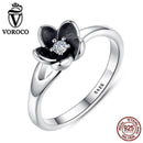 VOROCO 2017 New Collection Mystic Floral Flower Stackable Oxidized Silver Black Ring 925 Sterling Silver Jewelry P7154-6-JadeMoghul Inc.