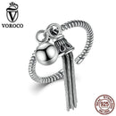 VOROCO Authentic Original 925 Sterling Silver Tassels and Beads Stylish Band Cuff Adjustable Cuff Ring Woman & Lady VSR016--JadeMoghul Inc.
