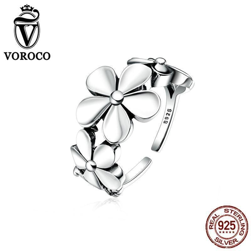 VOROCO Exquisite Real 925 Sterling Silver Flower Poetic Daisy Cherry Blossom Finger Ring for Women Engagement Jewelry VSR063--JadeMoghul Inc.