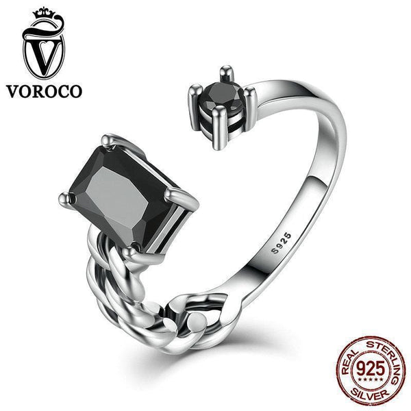 VOROCO High Quality Aquare and Round Black Braided Cuff Open Adjustable Rings Women Fine Jewelry Wedding Gift VSR043--JadeMoghul Inc.