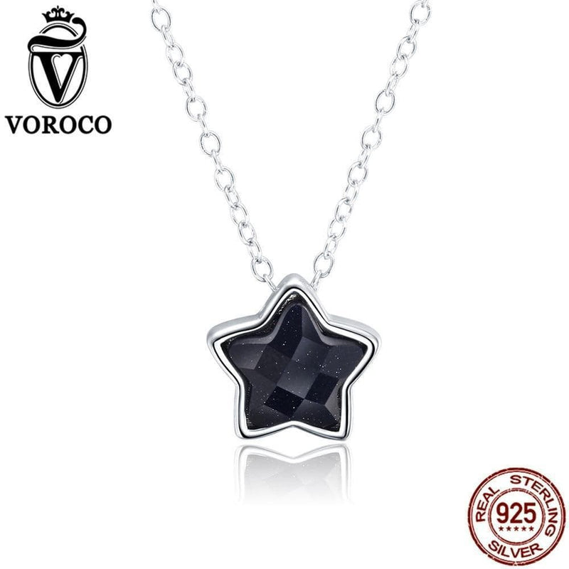 VOROCO Pure 925 Sterling Silver Goldstone Aventurine Stone Chian Star Necklaces & Pendants For Women Wedding Fine Jewelry VSN043--JadeMoghul Inc.