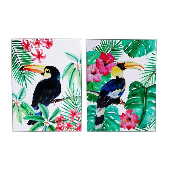 Toucan Wall Art On Wooden Base, Multicolor, Set of 2