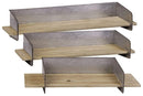 WALL HOOKS AND SHELFS Rectangular Wooden Wall Shelf With Metal Backing, Set Of 3, Natural Brown Benzara