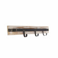 Traditional Metal and Wooden Wall Hanger with Three Hooks, Brown and Black