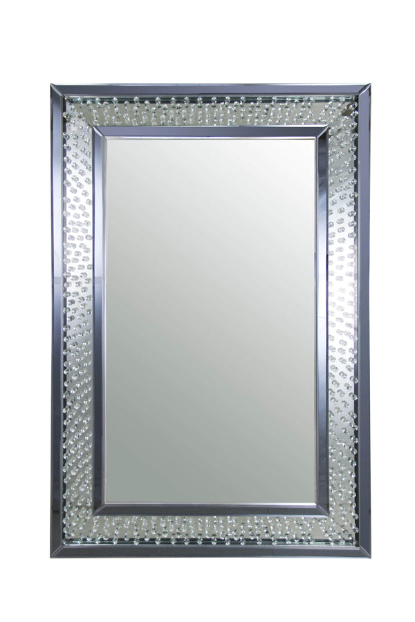Wall Mirrors Rectangular Wall Accent Mirror With Crystal Insert Frame, Silver Benzara