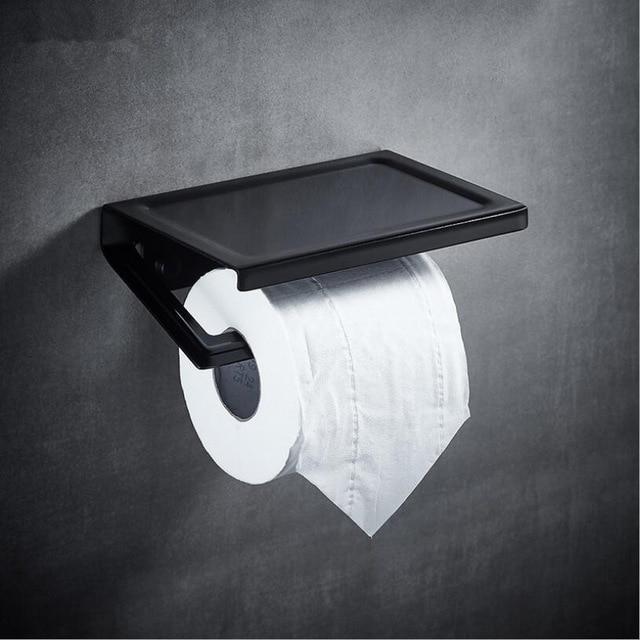 Wall Mounted Black Toilet Paper Holder Tissue Paper Holder Roll Holder With Phone Storage Shelf  Bathroom Accessories JadeMoghul Inc. 