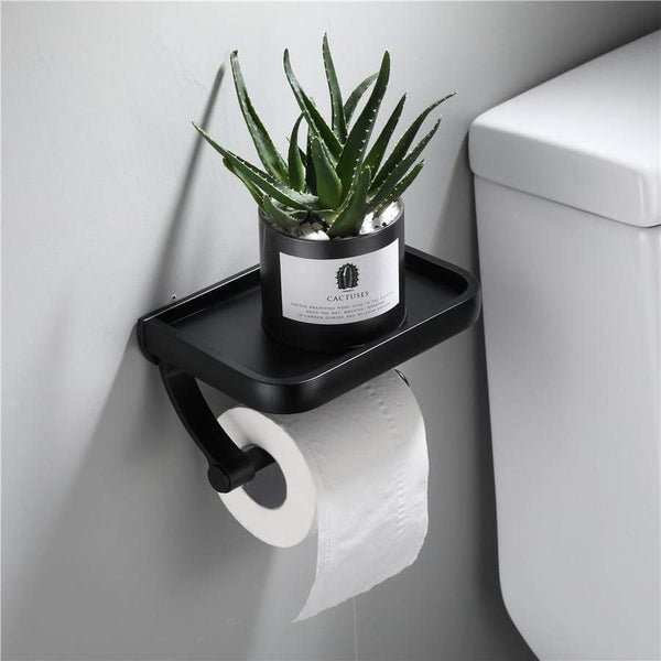 Wall Mounted Black Toilet Paper Holder Tissue Paper Holder Roll Holder With Phone Storage Shelf  Bathroom Accessories JadeMoghul Inc. 
