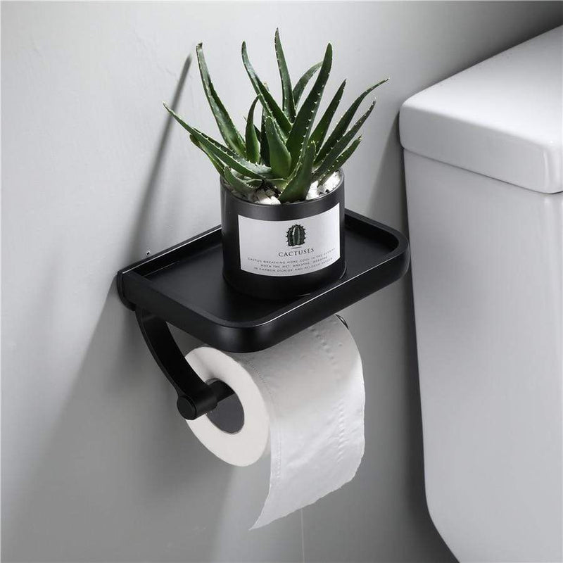 Wall Mounted Black Toilet Paper Holder Tissue Paper Holder Roll Holder With Phone Storage Shelf  Bathroom Accessories JadeMoghul Inc. 
