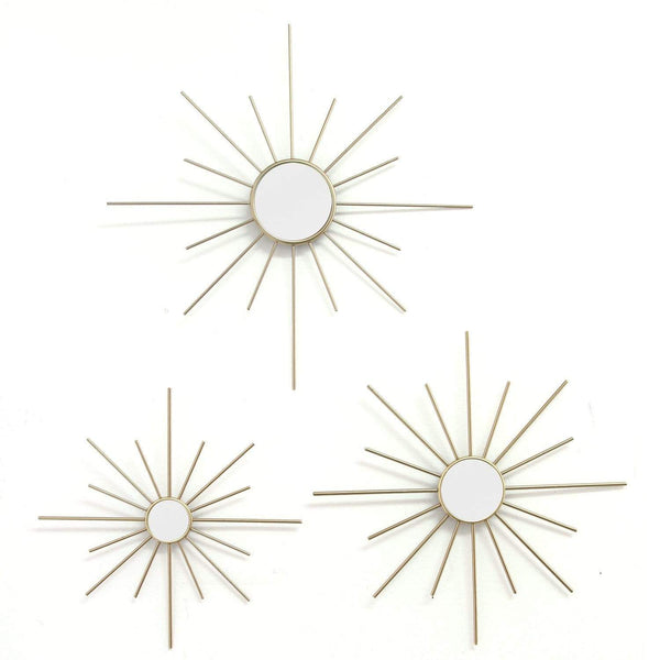Walls Decorative Wall Mirrors - 14" X 0.5" X 14" 3Pcs Gold Mirror Burst Wall Decor HomeRoots