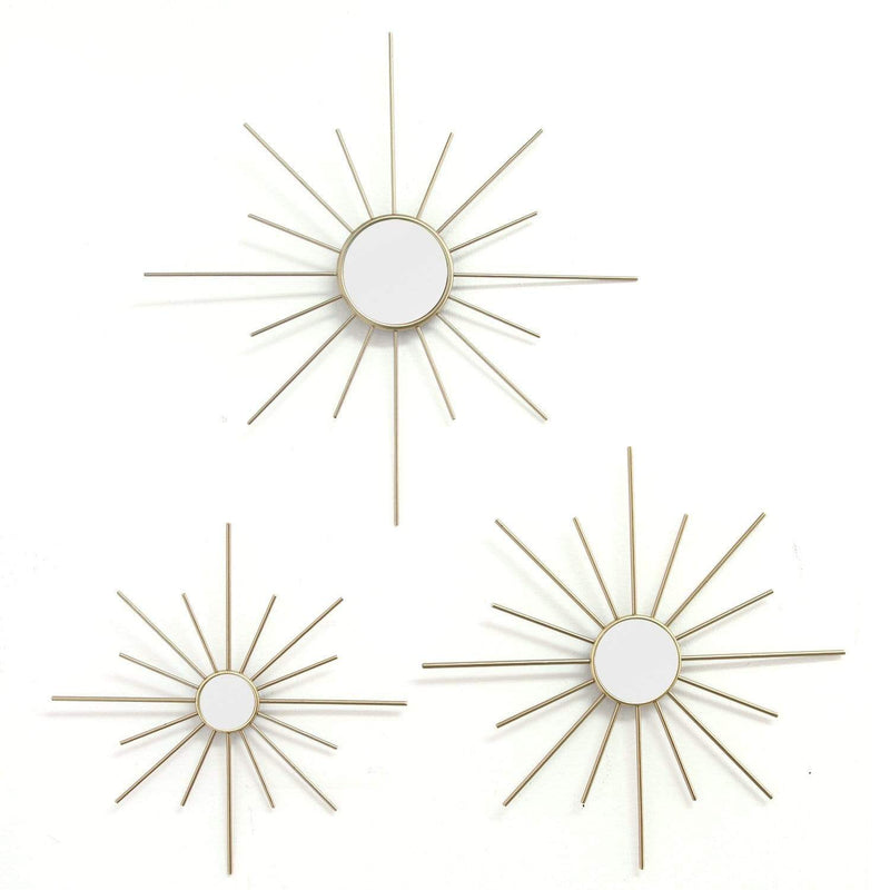 Walls Decorative Wall Mirrors - 14" X 0.5" X 14" 3Pcs Gold Mirror Burst Wall Decor HomeRoots