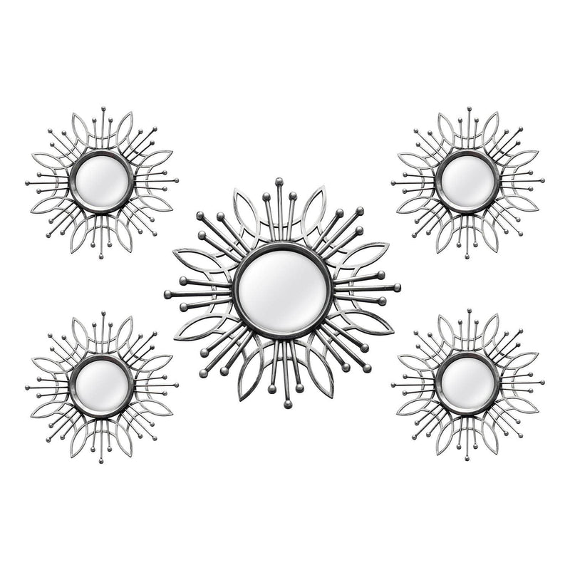Walls Decorative Wall Mirrors - 15.5" X 0.79" X 15.5" 5Pcs Silver Burst Wall Mirror HomeRoots