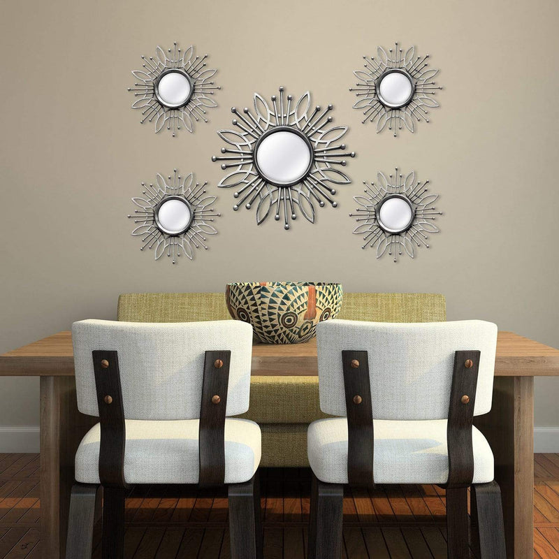 Walls Decorative Wall Mirrors - 15.5" X 0.79" X 15.5" 5Pcs Silver Burst Wall Mirror HomeRoots