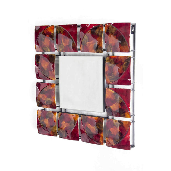 Walls Decorative Wall Mirrors - 17'.5" X 17'.5" X 1'.75" Red Metal, Glass Hanging Wall Mirror HomeRoots