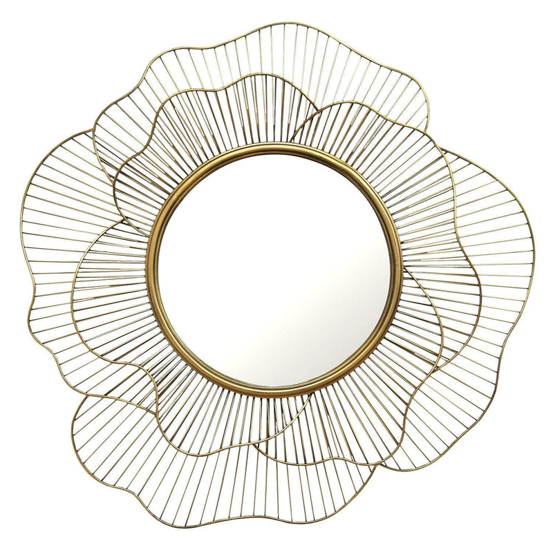 Walls Decorative Wall Mirrors - 28.25" X 2.5" X 28.25" Gold Flower Shape Wall Mirror HomeRoots