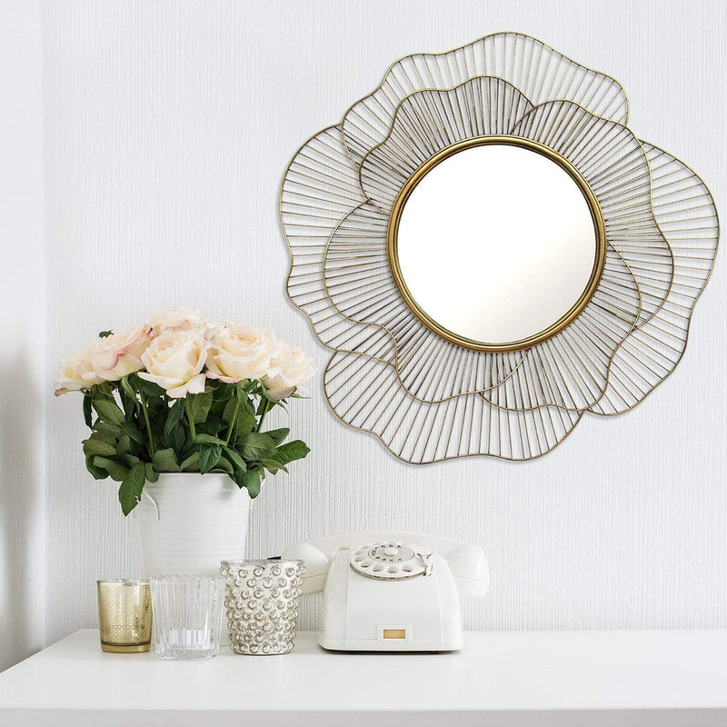 Walls Decorative Wall Mirrors - 28.25" X 2.5" X 28.25" Gold Flower Shape Wall Mirror HomeRoots