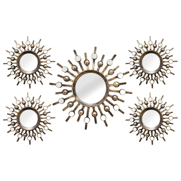 Walls Decorative Wall Mirrors - 39" X 1.5" X 21" Bronze 5Pcs Burst Wall Mirrors HomeRoots