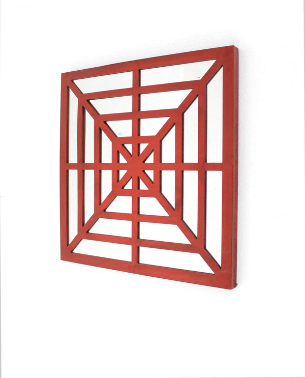 Walls Living Room Wall Decor - 1.25" x 23.25" x 23.25" 23.25" x 1.25" x 23.25 Red, Mirrored, Wooden - Wall Decor HomeRoots