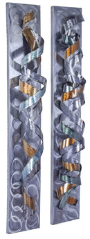 Walls Metal Wall Decor - 10'.5" X 10" X 49" Metallic Multi Color Metal Vertical Metal Swirl Wall Panel Set HomeRoots