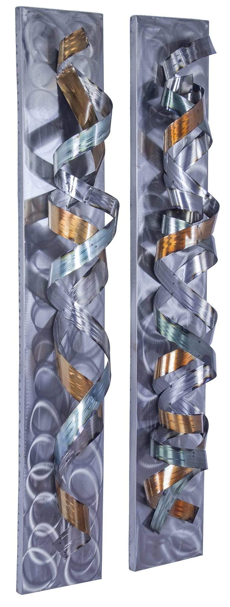Walls Metal Wall Decor - 10'.5" X 10" X 49" Metallic Multi Color Metal Vertical Metal Swirl Wall Panel Set HomeRoots