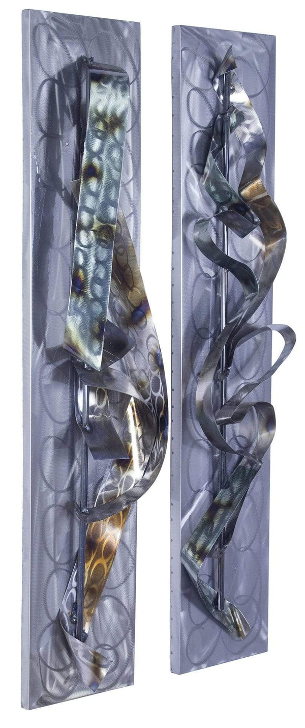 Walls Metal Wall Decor - 12" X 10" X 42" Metallic Multi Color Metal Vertical Abstract Swirl Wall Panel Set HomeRoots