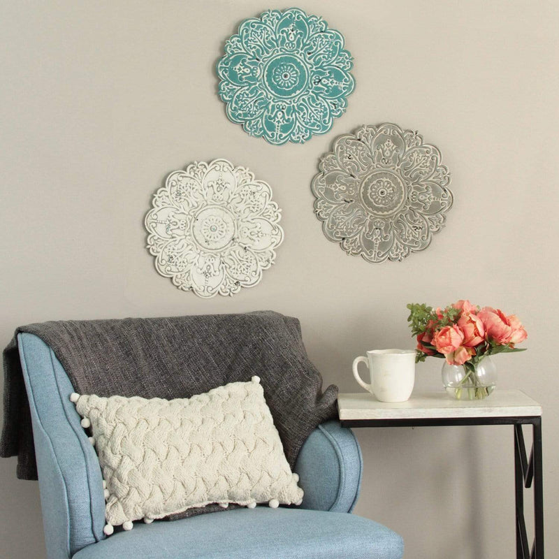 Walls Metal Wall Decor - 13" X 0.5" X 13" Small Blue Medallion Wall Decor HomeRoots