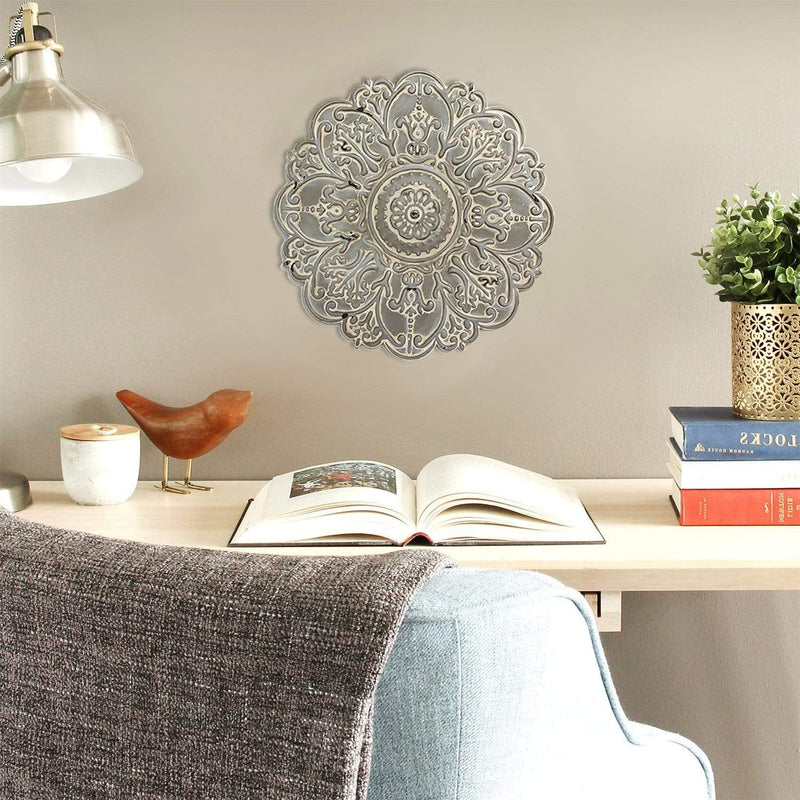 Walls Metal Wall Decor - 13" X 0.5" X 13" Small Gray Medallion Wall Decor HomeRoots