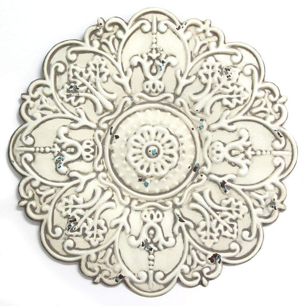Walls Metal Wall Decor - 13" X 0.5" X 13" Small White Medallion Wall Decor HomeRoots