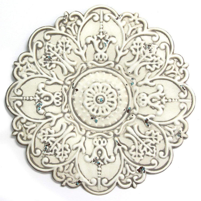 Walls Metal Wall Decor - 13" X 0.5" X 13" Small White Medallion Wall Decor HomeRoots