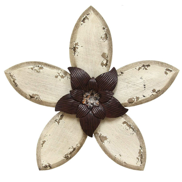 Walls Metal Wall Decor - 14.75" X 1.18" X 13.98" White on Espresso Antique Flower Wall Decor HomeRoots