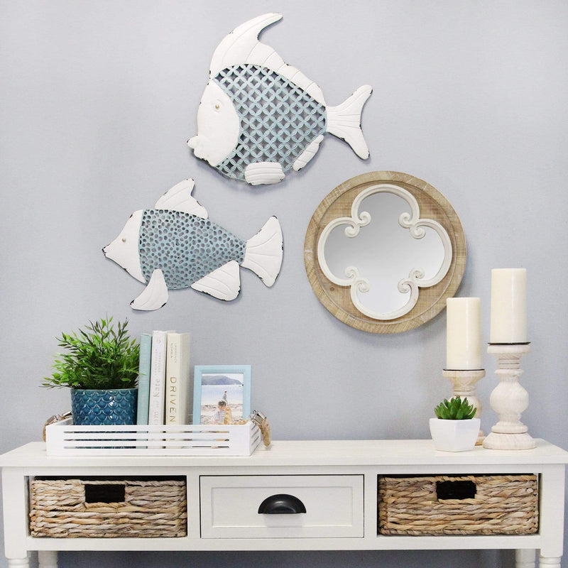 Walls Metal Wall Decor - 16.5" X 0.63" X 14.75" White Blue Metal Wall Decor HomeRoots
