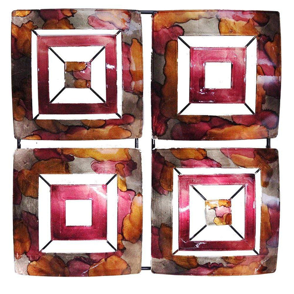 Walls Metal Wall Decor - 16" X 2'.75" X 16" Burgundy, Copper And Brown Metal 4-Panel Square Wall Decor HomeRoots