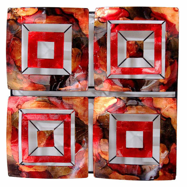 Walls Metal Wall Decor - 16" X 2'.75" X 16" Copper, Red And Gold Metal 4-Panel Square Wall Decor HomeRoots
