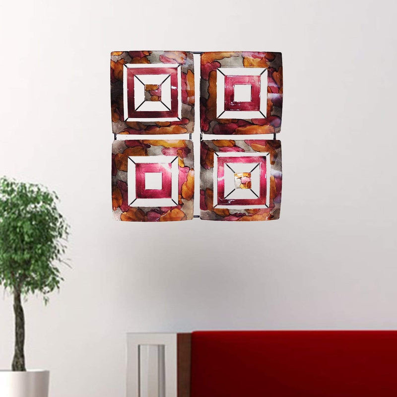 Walls Metal Wall Decor - 16" X 2'.75" X 16" Copper, Red And Gold Metal 4-Panel Square Wall Decor HomeRoots