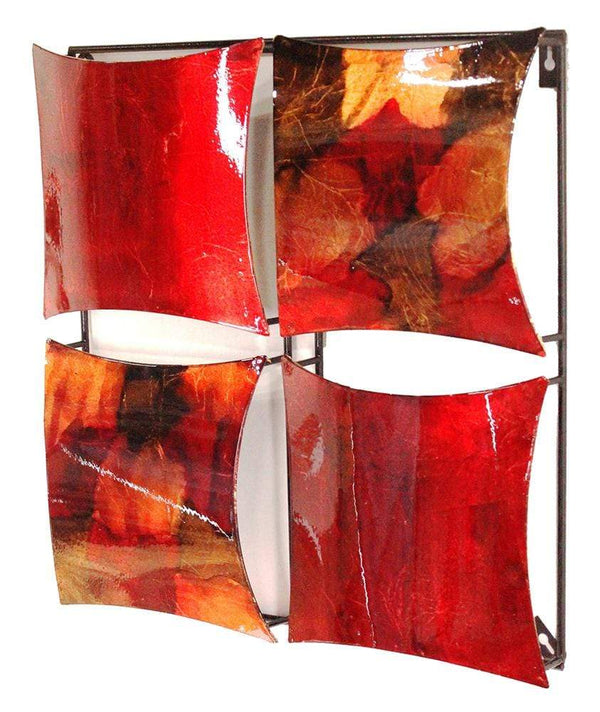 Walls Metal Wall Decor - 16" X 2" X 16" Copper, Red And Gold Metal 4-Panel Square Wall Decor HomeRoots