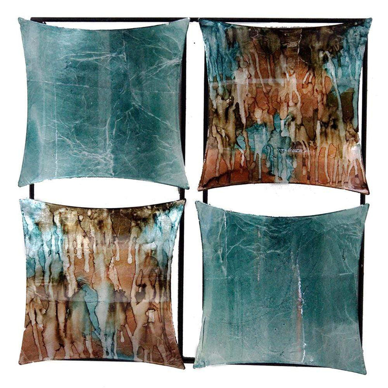 Walls Metal Wall Decor - 16" X 2" X 16" Turquoise, Copper And Bronze Metal 4-Panel Square Wall Decor HomeRoots